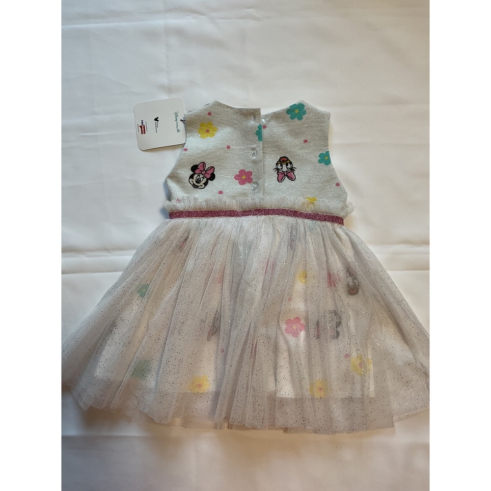 NWT Disney Baby Minnie Mouse Tutu Dress Silver Glitter Floral 6-12 Months - Picture 2 of 3